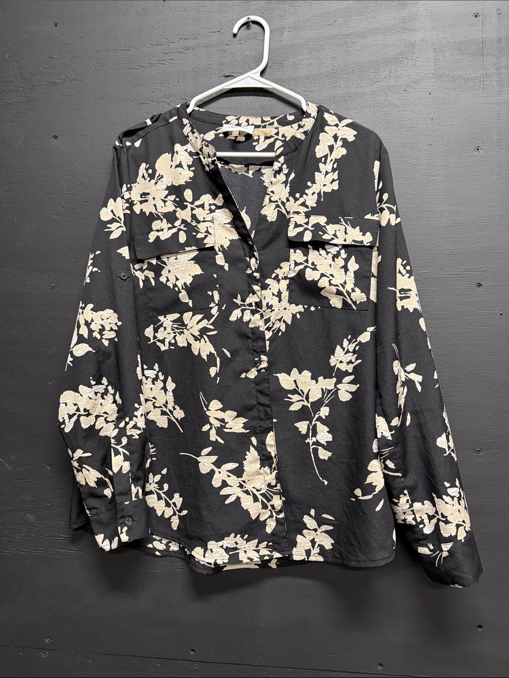 Calvin Klein Black Floral-Print Button Down Shirt